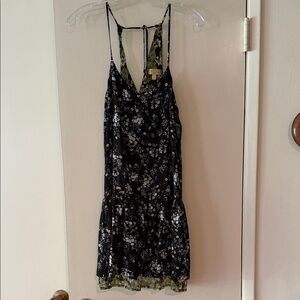 Vera Wang Floral Black & Green Spaghetti-Strap Sundress